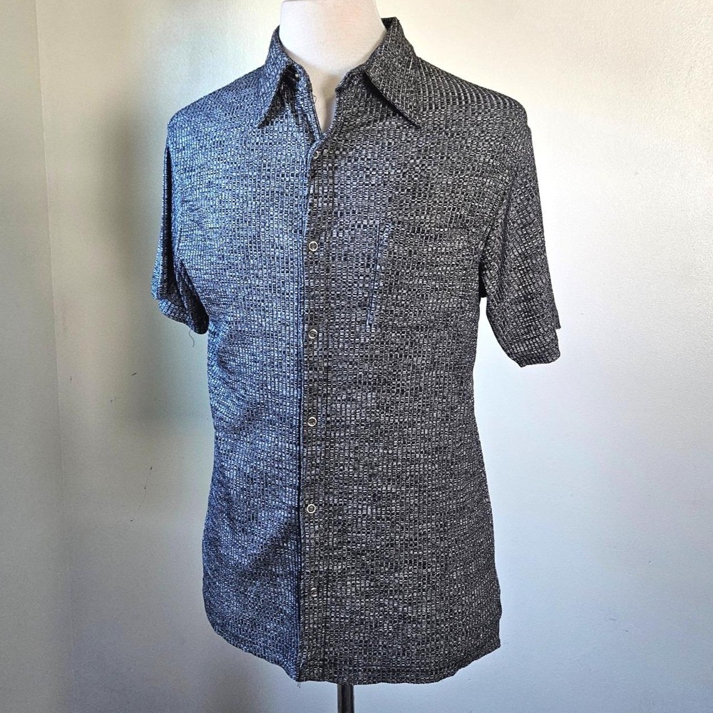 Odo Mens 90s Y2K Boy Band Club Slinky Knit Snap Front Shirt Gray Silver M